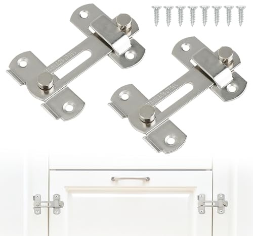 2 serrature e chiavistelli a 180° per porta scorrevole, serratura nera a rotazione, blocco interno per camera da letto, bagno, giardino, porte di fienile, armadio, paratione, legno o metallo