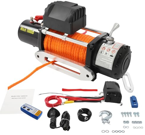 Verricello elettrico 12 V con telecomando, verricello elettrico con funzione di blocco, argano elettrico per ATV, UTV, SUV, pickup e fuoristrada (10000 lb, rosso)