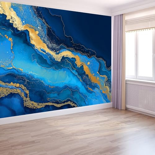 Murales de Pared Mármol Azul Rayas Papel Tapiz, Minimalismo Murales de Pared Decorativos para Sala de Estar y Dormitorio (220gsm Tela No Tejida Premium, 200 x 140 cm (W x H))