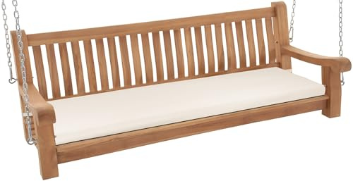 CLP Panchina a Dondolo Joyce con Cuscino, Teak Massiccio Resistente alle intemperie, con braccioli e Catene, panchina da Giardino terrazza e Bal, Colore:Crema, Dimensione:166x48x8 cm