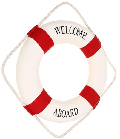 Toyvian Mediterraner Rettungsring Wanddekoration aus Schaumstoff Roter Nordic Stil Willkommenes Küsten Dekoaccessoire für Wohnzimmer Strandparty und Outdoor-dekoration