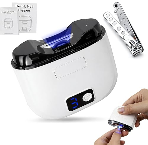 Electric Nail Clipper, Nail Trimmer Nail Polisher 2 in-1, Automatic Nail Clipper with LED Light & 3 Speeds, for Baby Kids Seniors Weak Hands