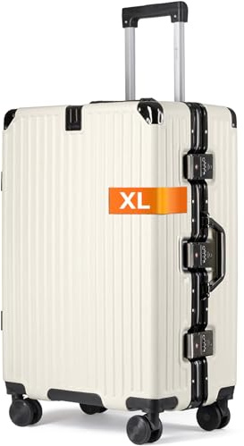 It’Go Aluminium Rahmen Koffer Groß XL Hartschalenkoffer Handgepäck TSA-Schloss & 4× 360° Spinnerrollen, extra großer Reise Trolley für Lange Reisen Weiß