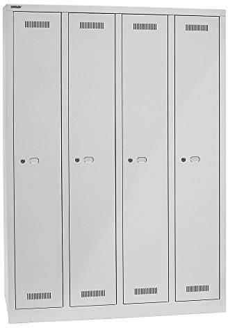 BISLEY MonoBloc Garderobenschrank, 4 Abteile, je 1 Fach, Metall, 645 Lichtgrau, 50 x 118.3 x 170 cm