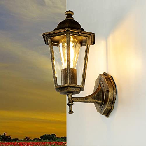 Licht-Erlebnisse Außenwandleuchte Glas Aluminium in Antik Gold IP44 Hof Eingang B:17 cm E27 Laterne stehend nostalgische Außenlampe Garten PARIS