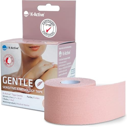 K-Active Kinesiologie Tape GENTLE, wasserabweisend und hypoallergen, 50 mm x 5 m, 1er Box