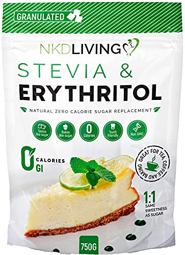 NKD Living Stevia & Erythritol (1:1) Same Sweetness as Sugar, Natural Zero Calorie Sugar Replacement 750g