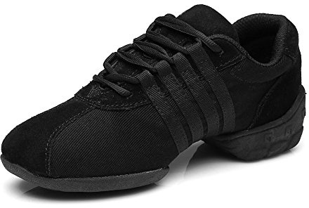 HIPPOSEUS Zapatos de práctica de Baile Mujer con Atados Negro Zapatillas Baile Moderno de Jazz Suela Dividida Dance Sneakers,Model T01,38 EU