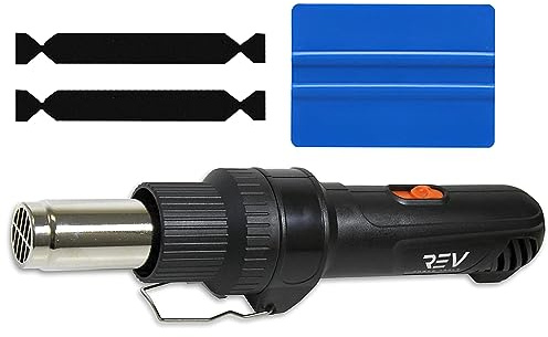 REV Pistola termica portatile professionale in linea per involucro in vinile automobilistico (pistola termica con spatola blu per applicazione e 2 feltro nero)