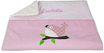 Glückspilz Babydecke Kuscheldecke Decke mit Namen I Vogel I Rosa