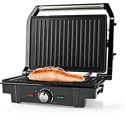Nedis - Contact Grill - Contrôle automatique de la température - Plaque avec revêtement anti-adhésif - Indicateur de fonctionnement et de préparation - Poignée Cool Touch - Bac d'égouttement - 1600 W