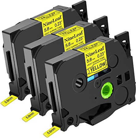 NineLeaf 3 x Kompatibel für Brother P-touch Schrumpfschlauch HSe-611 HSe611 HS-611 HS611 HSe Schriftband 5.8mm x 1.5m Schwarz auf Gelb Etikettenband für P-touch PT-E500 E550W E800W P900