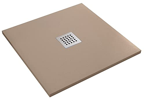 OLIMPO DOCCE - Piatto doccia in marmo resina effetto pietra con foro centrale Tortora Chic - 70x90