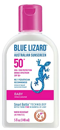 Blue Lizard Baby Mineral Sunscreen with Zinc Oxide, Water Resistant, UVA/UVB Protection with Smart Technology - Fragrance Free, Unscented, SPF 50-5 Fl Oz - Bottle