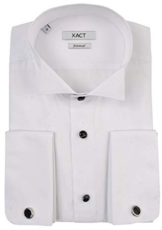 Xact Camicia da Smoking Formale da Uomo con Doppio Polsino e Gemelli, vestibilità Regolare (Bianco - Ad Alette - Bottoni Neri) 38