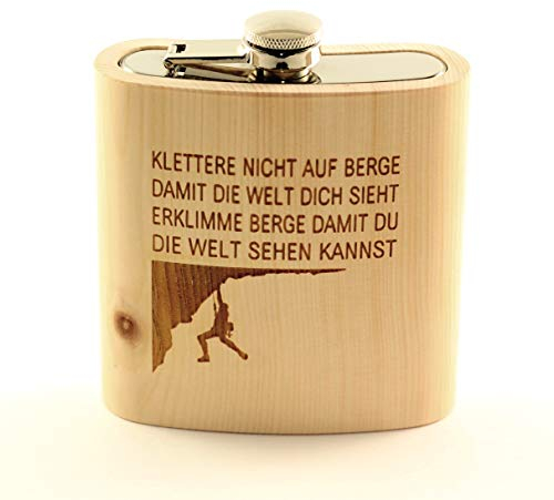 Holz-Flachmann ZIRBE Füllmenge: 200ml. Männer-Geschenk für Kletterer, Alpwerk, Berg-Geschenk