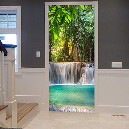 A.Monamour Türtapete Selbstklebend Türfolie Türposter 3D Thailand Wasserfall Kanchanaburi Tropische Waldbäume Landschaft Vinyl Folie Türdeko Tapete Wandbild Türaufkleber Türtattoo 90 x 200 cm