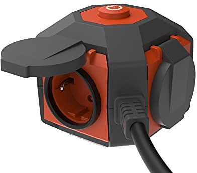 GAO 4fach Mehrfach Steckdose 1,4mtr Zuleitung Outdoor & Indoor IP44 10x10cm Orange Typ B Kunststoff 9A 2 Ports