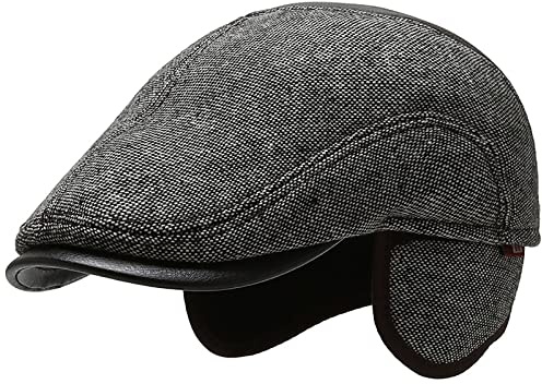 WHSPORT Schiebermütze Schirmmütze Herren Barett Cap mit Ohrenklappen Newsboy Flat Cap Cabbie Barett Ivy Gatsby Cap Driving Hüte Entenschnabel Kappen (Color : Gray, Size : 60cm/23.62in)