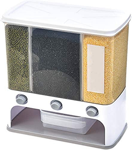 TSTSM Multifunctional automatic grain dispenser for household rice bucket wall-mounted grain storage-Gray