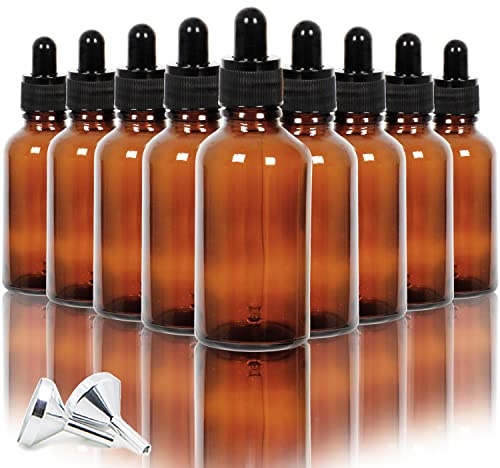 Youngever 16er Pack 50ML Tropfflaschen aus Glas für ätherische Öle, Pipettenflasche, Apothekerflaschen, 2 Mini-Trichter aus Edelstahl (Amber)