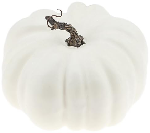 Woration Calabaza falsa blanca grande de 8.2 pulgadas de Halloween artificial Cushaw imitación otoño calabaza decoración para fiestas, Navidad, cosecha en casa, Acción de Gracias, espuma de frutas y