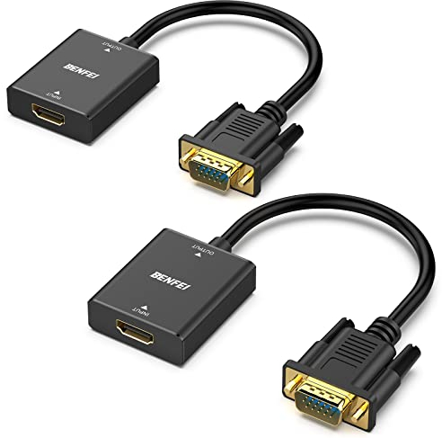 BENFEI Adaptador HDMI a VGA, HDMI a VGA (Hembra a Macho) con Conector de Audio de 3.5 mm Compatible con TV Stick, computadora, PC, Monitor, proyector, Raspberry Pi, Roku, Xbox y más - Negro 2 Piezas