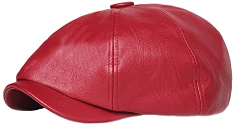 Lifup Unisex Schiebermütze Kunstleder Schirmmütze Flach Mütze Gatsby Cap Rot 1 One Size