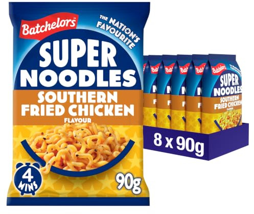 Batchelors Super Noodles Southern Fried Chicken, 90 g (8-Pack) | Quick & Convenient Meal, Ready in 4 Minutes, Savoury & Delicious Snack, Perfect for On-the-Go