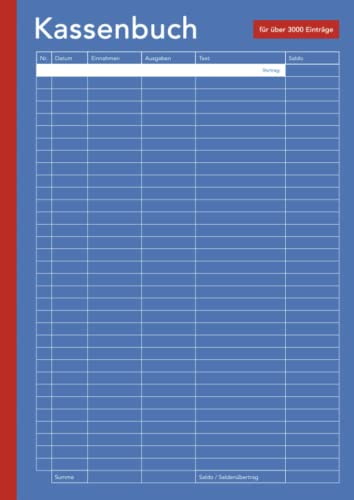 Kassenbuch: für Kleinunternehmer, Gastronomen, Vereine zum einfach Erfassen von über 3000 Einnahmen und Ausgaben