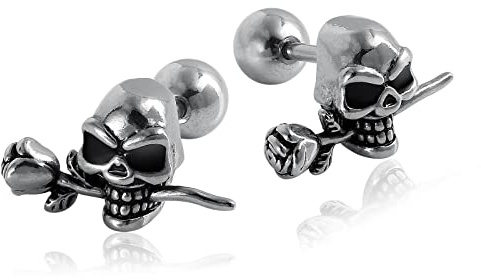 Fällbara creoler silver, dödskalle örhängen kreoler för män kvinnor silver goth punk dödskallar gotiska smycken punk hopfallbara kreoler cartilage öronpiercing, 15x8.5mm, Rostfritt stål