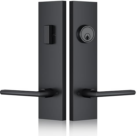 SNBTLA Matte-Black Front Door Handle - Modern Entry Door Lock Set with Deadbolt,Exterior Door Lever 3 Keys for Left & Right Hand Door (Black)