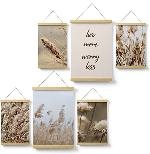 Feeby Posterleiste Boho Pampasgras 80x90 cm 2 x DIN A3 & 4 x DIN A4 Magnet Halter Leisten Posterhänger Wohnzimmer Bild Bilder Bilderleiste Bilderrahmen aus Echtholz Teakholz Natur Gräser Beige