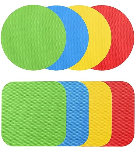 8 Stück Gummi Glasöffner Greifer, Quadratische und Runde Flaschenöffner， Multifunktional Rutschfester Glasöffner Hitzebeständig Silikon Untersetzer für Senioren Schwache Hände (4 Farben)