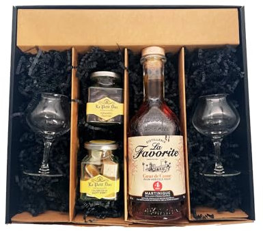 Coffret cadeau Blanc - Rhum - Favorite Cœur de Canne vieux 4 ans - 2 Verres à Rhums CHEF & SOMMELIER - Amandes enrobées et calissons LE PETIT DUC