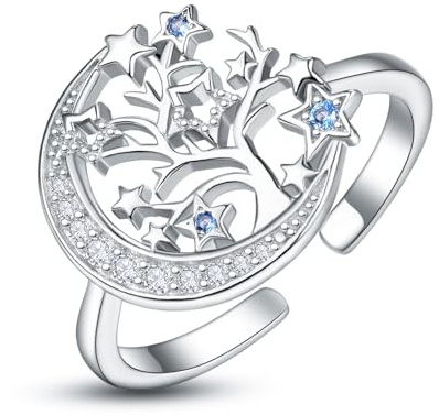 KINGWHYTE Baum des Lebens Ringe 925 Sterling Silber Familie Baum einstellbar Ringe Schmuck Geburtstag Geschenke für Frauen Mutter Freund Freundin Mädchen