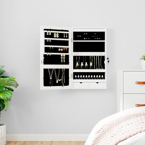 ZEYUAN Spiegel-Schmuckschrank mit LD-Beleuchtung Wandmontage Weiß, Alibertschrank Bad, Badschrank, Badezimmerschrank, Badezimmerspiegelschränke, Badezimmer-spiegelschrank - 353229