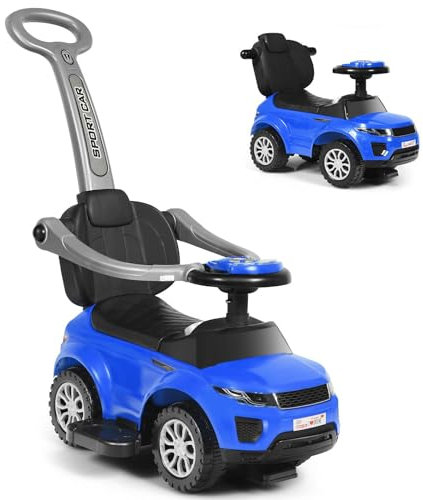 Maxmass 3-in-1 Kids Ride on Push Car, Toddler Foot to Floor Sliding Car with Removable Handlebar, Guardrail & Footrest, Music, Horn, Underneath Storage, Baby Slider Walker for Boys Girls (Blue)