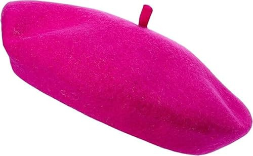 reshmena® Vuxen basker hatt kvinnor fransk stil ullbasker hatt vanlig klassisk färg basker hatt, unisex mjuk varm utomhus vintage konstnär hatt mössa unisex hatt, fuchsia, en storlek