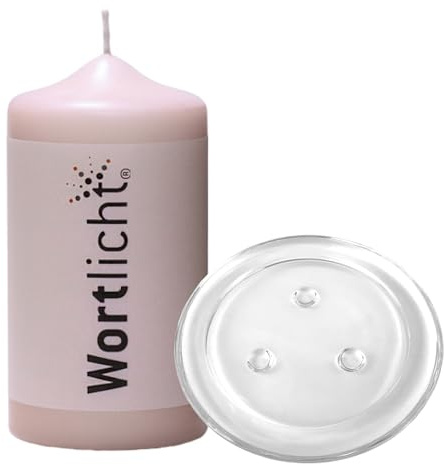 Bulla Design Wortlicht Kerze mit Glasteller, Berührt von der Schönheit, taupe rose