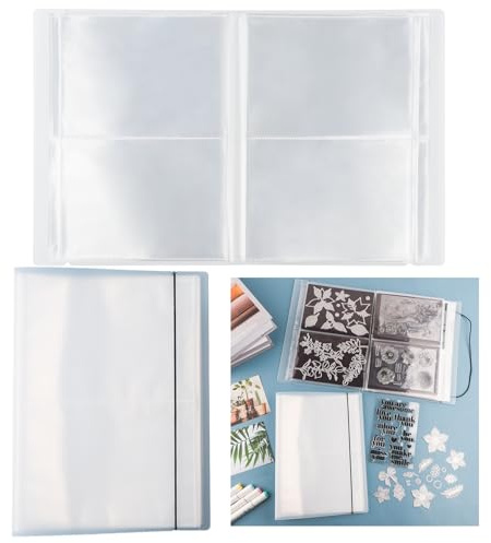 OTCRAFT 20 Pages80 Pockets /1Set Large Clear Sticker Photo Storage Album; Stamp & Cutting Dies Storage Book Organizer Folder for Postcards Stickers, Photo, Clear Stamps, and Cutting Dies