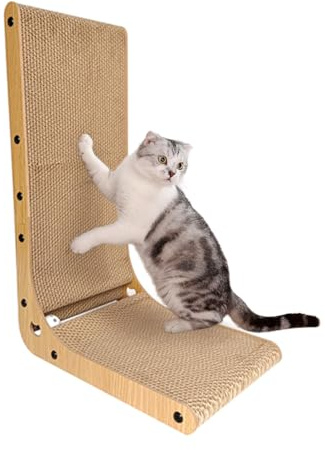 Heikoeco® Kratzbretter Katze, Super Stabil Katzenspielzeug, 26x39x60cm Kratzpappe mit Ballspielzeug, Langlebige L-förmige Katzen Kratzbrett Wand