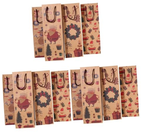 Cabilock 12stücke Kraftpapier-weinflasche Geschenkbeutel Für Weihnachten Teiliges Wiederverwendbar Mit Stilvollem Design Für Partys Und Unter Dem Weihnachtsbaum