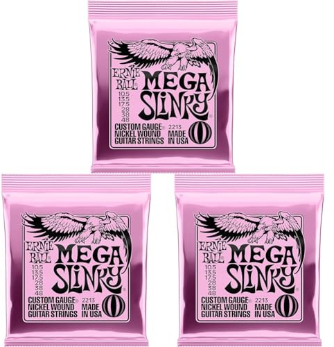 Ernie Ball Mega Slinky Nickel Wound E-Gitarrensaiten, Stärke 10.5-48 (Packung mit 3)