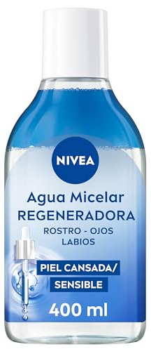 NIVEA Agua Micelar Bifásica Regeneradora - Limpiador Facial - Con 5% Sérum, Amino Acid Complex, Pantenol y Escualano - Desmaquillador Ojos, Rostro y Labios - Hidrata - Piel Sensible - 400 ml