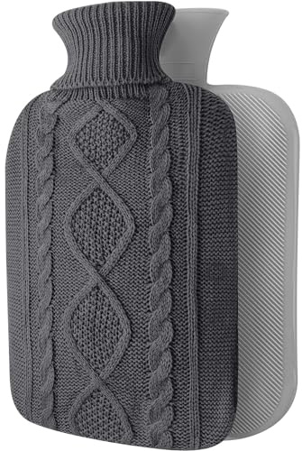 OliviaLiving Wärmflasche mit Bezug - Premium weicher Strickbezug - 2L großes Fassungsvermögen - Wärmbeutel zur Schmerzlinderung, Nacken und Schultern, Rücken & gemütliche Nächte