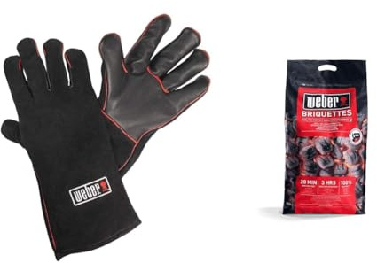 Weber Gants pour Barbecue - Protection, en Cuir - Accessoires Barbecue Briquettes de Charbon - Sac 8 kg - Charbon de Bois pour Barbecues Combustible BBQ