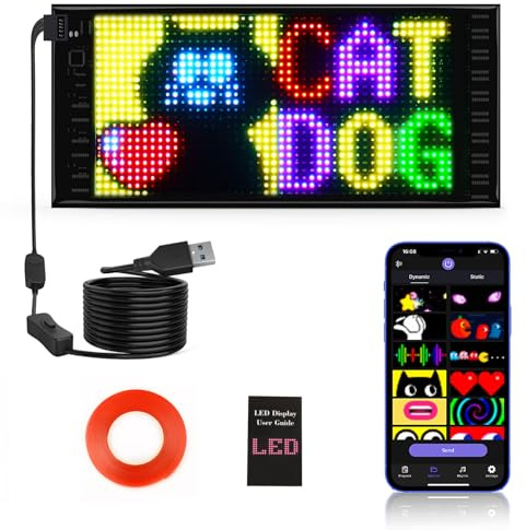 Doppelreihig Scrollen Led Anzeigetafel, 27x12 cm Led Laufschrift Programmierbar, Leuchtreklame Personalisiert Leuchtschild anzeige Board Display, Text, Graffiti, Bluetooth App, USB 5V/2A