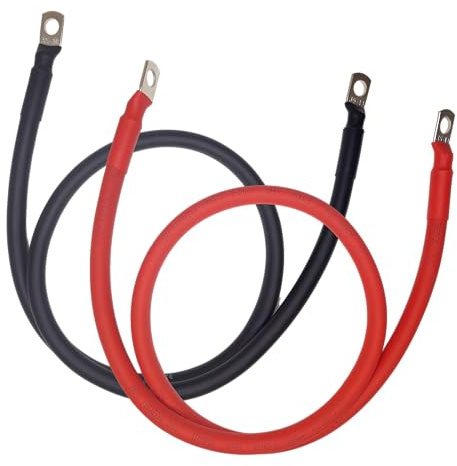 Set di cavi batteria da 1 m, 2 pezzi - 35 mm² (2 AWG) - Sistemi 12 V, 24 V, 48 V (fino a 100 V) - Cavo in gomma resistente - Cavi batteria/inverter per veicoli, camper, stoccaggio di energia