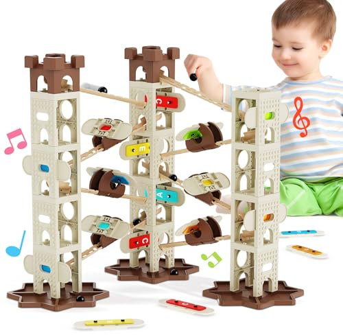 fygurso Musik Murmelbahn Bausteine mit 9 Musikbahnen, STEM Spielzeug mit Kugelbahn Musik Kinderspielzeug für Kinder und Kleinkinder ab 6, 7, 8, 9, 10, 11,12 Jahren, Geschenk für Jungen und Mädchen